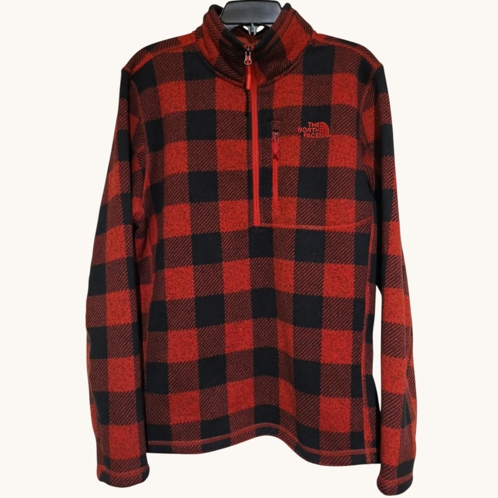 The North Face Men's 1/4 Zip Pullover Sweatshirt Red Black Buffalo Plaid Large
